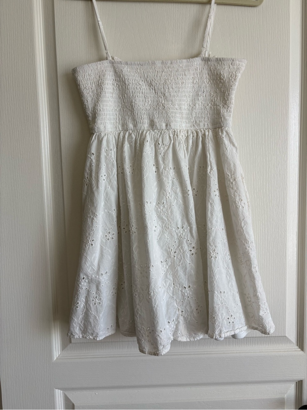 White Eyelet Mini Dress with Tie Front - Picture 9 of 11